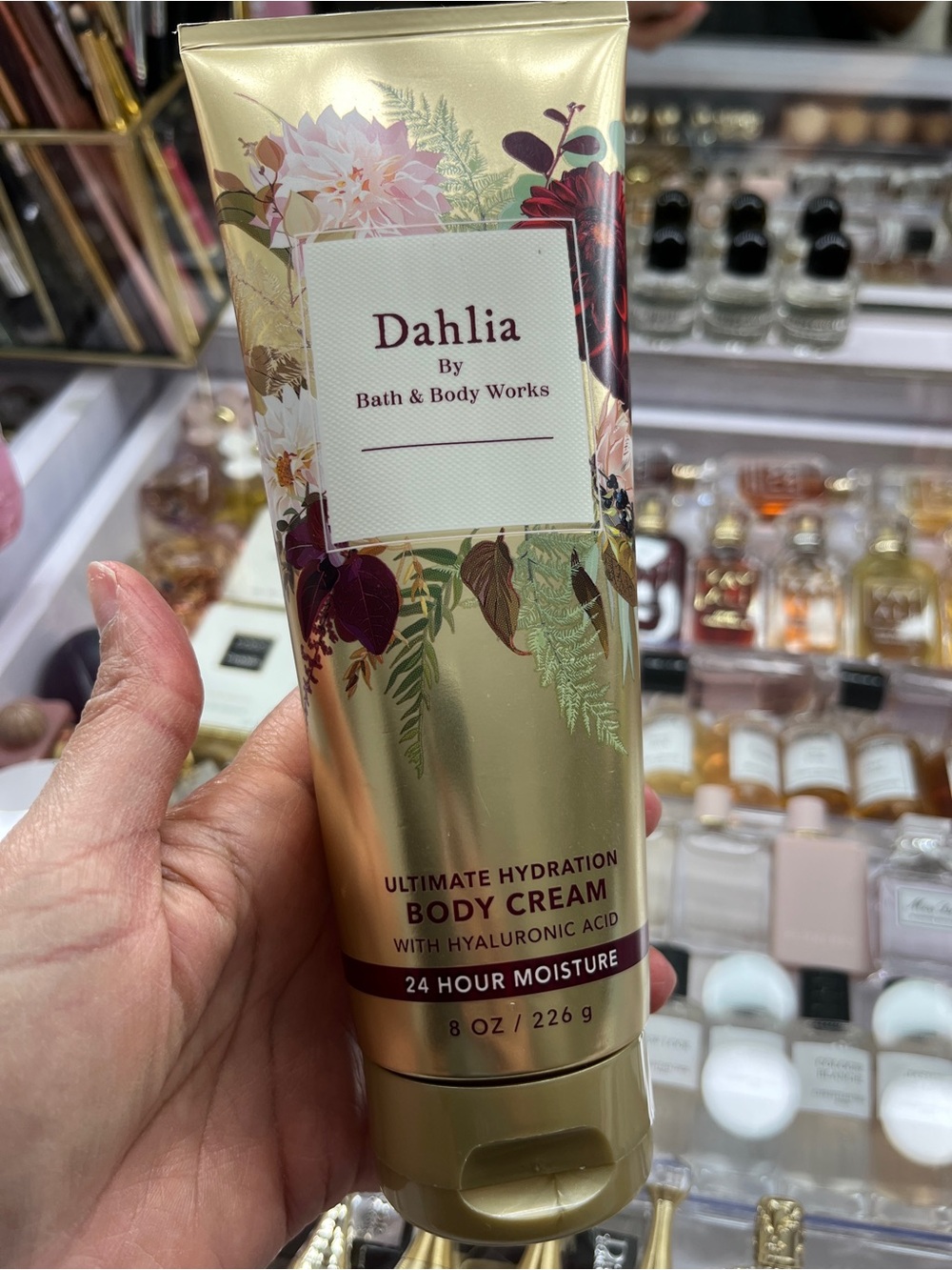 Bath & Body Works Dahlia Body C- Gold with Floral Accents